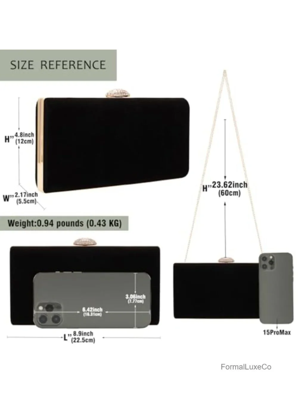 Velvet Clutch with Crystal Clasp Evening Bag with Removable Chain
